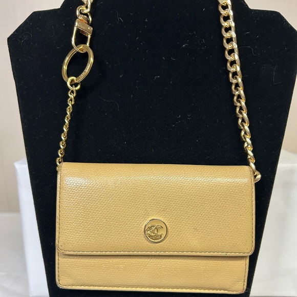 CHANEL Mini Tan Leather Wallet/Wristlet Unbranded Gold Chain Included. - Picture 2 of 13